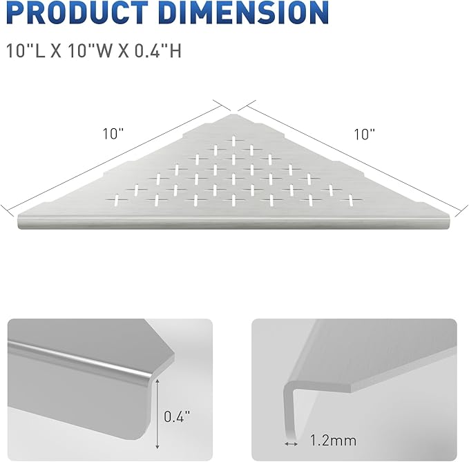 2 Pack Shower Corner Shelves, 304 Stainless Steel Recessed Bathroom Shelf for Tiled Wall, 10" Slot Design Organizer Corner Shelves for Inside Shower Decor (Silver, Cross)