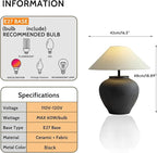 Farmhouse Table Lamps Black 18.8" Tall Ceramic Table Lamp Rustic Southwestern Clay Pot Ceramic Lampshade with Fabric Shade Bedside Nightstand for Living Room Bedroom House Office Entryway (Black)