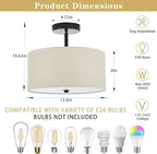 Semi Flush Mount Ceiling Light, 3-Light Black Modern Drum Ceiling Light Fixture with Linen Fabric Shade, Farmhouse Close to Ceiling Lamps for Bedroom Kitchen Living Room Hallway Entryway Closet