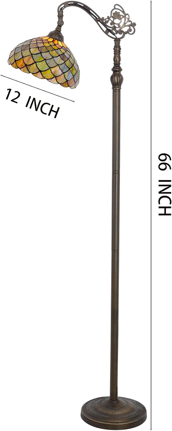 Tiffany Floor Lamp Stained Glass Fish Scales Style Arched Reading Light Gooseneck Adjustable Corner Standing Lamp 12X16X66 Inch for Bedroom Living Room Home Office