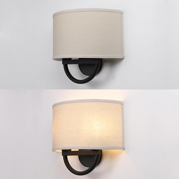 Industrial 2-Lights Wall Sconce Fixtures with Linen Fabric Shade, Double Wall Light Lamps Decor for Hallway Bedroom Living Room Bathroom Stairway