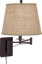 Franklin Iron Works Brinly Farmhouse Rustic Swing Arm Wall Lamp Matte Brown Metal Plug-in 12" Fixture Burlap Hardback Drum Shade for Bedroom Bedside Living Room Hallway Dining House Reading