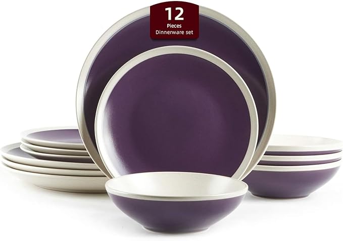 Rock Ridge Speckled Stoneware Dinnerware Set (12pc Set, Violet and Ivory)