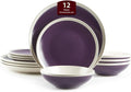 Rock Ridge Speckled Stoneware Dinnerware Set (12pc Set, Violet and Ivory)