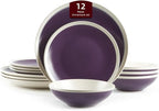 Rock Ridge Speckled Stoneware Dinnerware Set (12pc Set, Violet and Ivory)