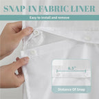 White No Hook Waffle Weave Shower Curtain with snap-in Liner Replacement, 230GSM Waterproof Fabric Hotel Shower Curtain Set for Bathroom, Through Mesh Top Window,71Wx92H