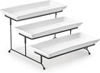 MALACASA 3 Tier Serving Tray, Porcelain Tiered Cupcake Stand, Ceramic Elevated Serving Platter with Collapsible Sturdier Rack,Series PLAT (White, 14 Inch)