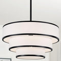 19.8'' Drum Chandelier for Dining Room Light Fixtures 5-Light White Fabric Pendant Light Fixture, Modern Farmhouse 3-Tier Black Chandelier for Living Room Bedroom Entryway Staircase