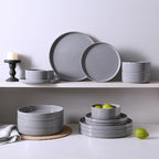 Famiware Nebula Plates and Bowls Set, 24 Pieces Dinnerware Sets, Dishes Set for 8, Dark Gray