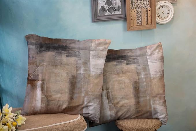 CAPSCEOLL Beige and Grey Throw Pillow Covers 16X16,Brown Abstract Art Painting Aesthetic Modern Square Decorative Pillow Covers Soft Throw Pillows for Couch Sofa Bedroom,Set of 2
