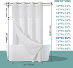 White No Hook Waffle Weave Shower Curtain with snap-in Liner Replacement, 230GSM Waterproof Fabric Hotel Shower Curtain Set for Bathroom, Through Mesh Top Window,60Wx86H