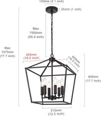 MELUCEE 16 Inches Farmhouse Chandelier 6-Light Oil Rubbed Bronze Cage Hanging Lights Rustic Lantern Pendant Lighting for Kitchen Island Dining Room Foyer Hallway, E12 Base