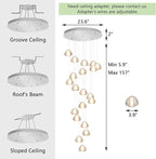 20-Light Modern Chandeliers for Entrance High Ceiling Chandelier Living Room Lights Fixture LED Ceiling Lamp Bubble Crystal Adjust Hanging Pendants Lighting for Stairwell Hallway Foyer