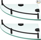 Crowye 2 Pcs Corner Shower Shelf 2-Tier Glass Corner Shelf Stainless Steel Wall Mounted Bathroom Organizer for Storing Bottle Shower Gel Shampoo Brush, 9.25 Inches (Black)