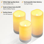 NURADA Large Outdoor Solar Powered Candles - Flameless Pillar Waterproof Rechargeable Candle Set, White Resin, LED Light,Rechargeable Solar Battery Included, for Patio Decor, 3.25"x4"5" 6"