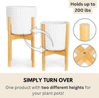 Fox & Fern Adjustable Plant Stand Indoor — 8 to 12 Inch Premium Mid Century Bamboo Plant Stand with Adjustable Width; Plug In Design; Easy to Assemble; Two Heights - For 8, 9, 10, 11 & 12 Inch Pots