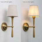 Yosoan Brass Linen Shade Bedside Vanity Wall Sconce Set of 2, Vintage Industrial Hardwired Indoor Boho Gold Wall Mounted with Funnel Textile for Bedroom Stairwell Hallway (Antique)