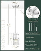 LMS Brushed Nickel Pendant Lights Kitchen Island 2 Pack, Modern Glass Pendant Light Fixtures with Hammered Glass, Adjustable Mini Hanging Light for Kitchen Island Sink Bathroom, LMS-171BN2