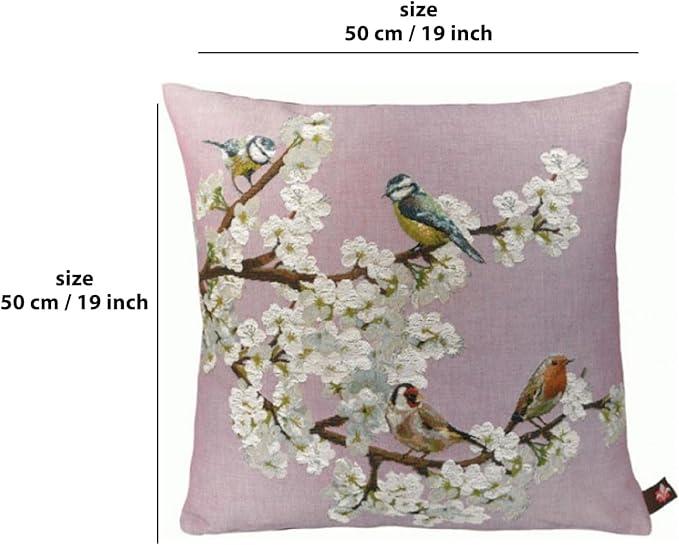 Charlotte Home Furnishings Floral Decorative Throw Pillow Cover 19x19 in, Passerines French Country Couch Pillow Case, Home Decor Cozy Tapestry Cushion Cover, European Cotton Jacquard Woven