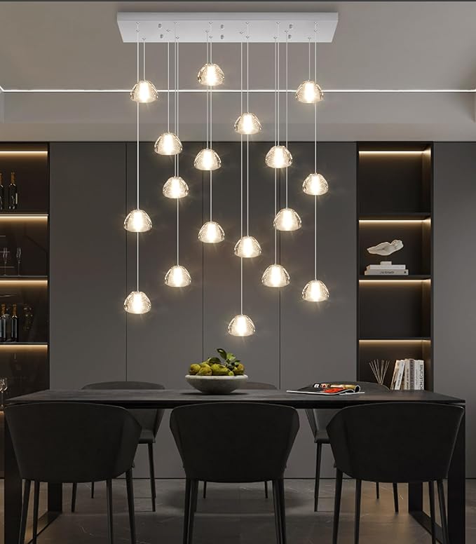 Rectangular Crystal Chandeliers for Living Room Dining Room Light LED Pendant Lights Fixtures Lighting Chandelier for Foyer Entrance Silver