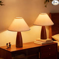 2 Pack Bedside Table Lamp for Bedroom,Mid-Century Modern Plug in Fabric Shade & Solid Wood Base Desk Lamp,Plug & Play Warm Brown Nightstand Lamp for Living Room,Office,Switch Power Cord【Bulb Included】