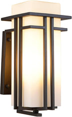 Outdoor Porch Light Wall Mounted Waterproof Wall Lantern Exterior Light Fixture for Entryways Yards Garage Front Porch, Square Metal Frame with Frosted Glass, Black