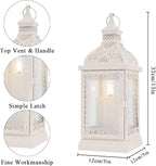 TRIROCKS Set of 2 Rustic Style Metal Candle Lantern 13'' High Decorative Outdoor Lantern Candle Holder with Tempered Glass for Home Living Room Garden Patio Parties Indoors Outdoors (Cream)