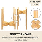 Fox & Fern Adjustable Tall Plant Stand Indoor — 8 to 12 Inch Premium Mid Century Bamboo Plant Stand with Adjustable Width; Plug In Design; Easy to Assemble; Two Heights - For 8, 9, 10, 11 & 12 In Pots