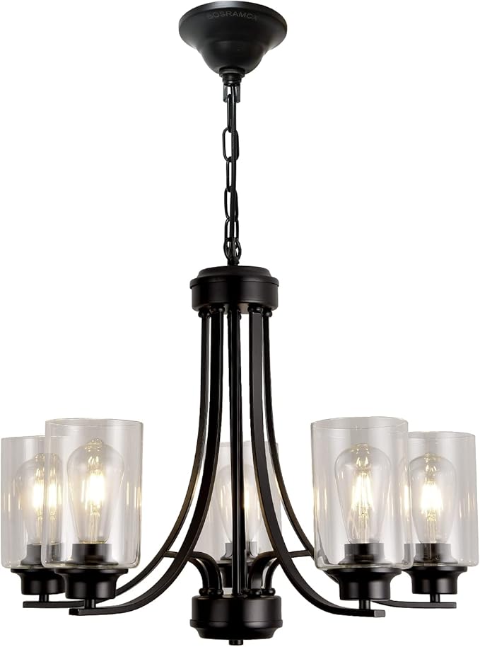 Contemporary 5 Light Glass Chandelier Black Traditional Chandeliers Kitchen Dining Room Lighting Fixtures Hanging Pendant Light Industrial Flush Mount Ceiling Light