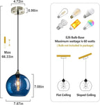 Blue Glass Pendant Lights Kitchen Island Lighting Globe Pendant Light Fixtures Modern Pendant Lighting for Kitchen Island Bedroom Living Dining Room Light Fixture(7.87in, 3-Pack)