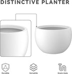 Kante 11.8" Dia Round Concrete Planter, Outdoor/Indoor Large Bowl Plant Pots with Drainage Hole and Rubber Plug for Garden Patio Balcony Home, Pure White