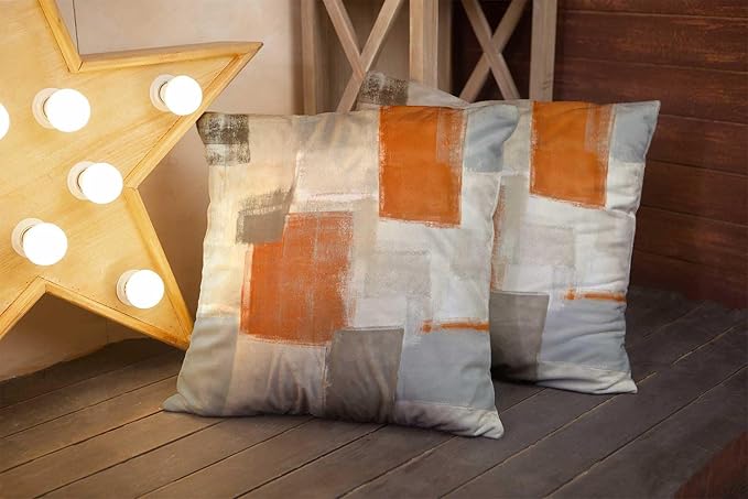 CAPSCEOLL Beige Orange Throw Pillow Covers Modern Home Art Decor,18 X 18 Inches Set of 2 Pillow Cases Decorative,Abstract Oil Painting Pillowcases for Bedroom,Living Room,Cushion Couch Sofa