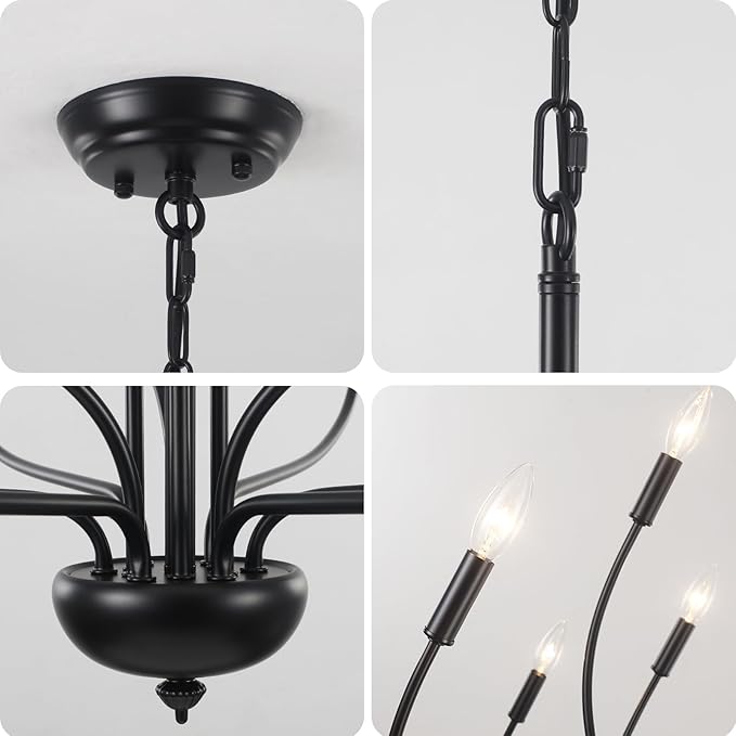 12-Lights Black Farmhouse Chandelier for Dining Room, 34 Inch Large Chandeliers for High Ceilings Foyer Modern Pendant Light Fixture for Living Room Entryway Hallway Kitchen Island E12