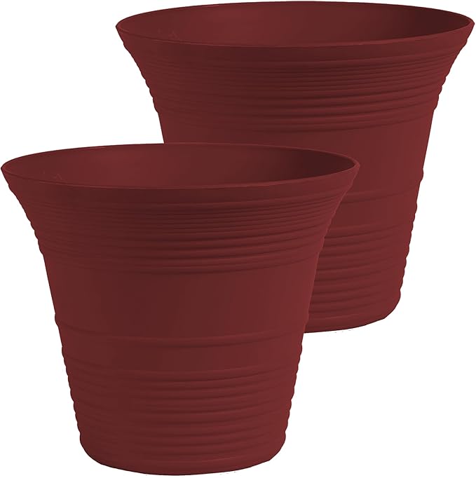 The HC Companies Sedona Round Self-Watering Pot - Lightweight Self Care Planter - Plastic Planter for Herbs & More - Durable Plant Pots for Indoor Plants & Outdoor Plants (19" Wild Red, Pack of 2)