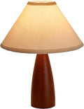 Bedside Table Lamp for Bedroom, Mid-Century Modern Plug in Fabric Shade & Solid Wood Base Desk Lamp, Plug & Play Warm Brown Nightstand Lamp for Living Room, Office, Switch Power Cord 【Bulb Included】