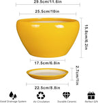 Indoor Planter 11 Inch - Decorative Mid-Century Large Ceramic Plant Pot for Outdoor Plants with Drainage Hole and Saucer, Home Balcony House Garden Patio Office Room Decor, Yellow