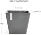 Ecopots Rotterdam Durable Modern Square Indoor/Outdoor Recycled-Based Composite Flower Planter, Grey, 15.75"