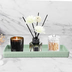 Resin Light Green Bathroom Accessories Set 5 Pcs, Lotion Soap Dispenser, Toothbrush Holder, Bathroom Tumbler, Qtip Holder and Vanity Tray, Bathroom Countertop Organizer Set for Modern Apartment