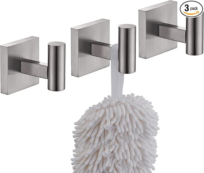 KOKOSIRI Robe Hook Bathroom Towel Coat Hooks for Bath Kitchen Wall 3 Pack Brushed Nickel Stainless Steel B1013BR-P3