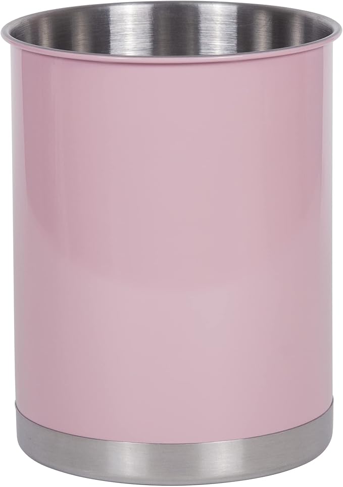 Creative Home Stainless Steel Utensil Holder– 6.3" Large Cooking Tool Organizer for Kitchen Decor and Countertop Storage, Stable Anti-Tip Design, Durable Powder-Coated Finish, Pink