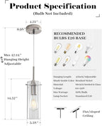 Glass Pendant Lights Kitchen Island 3 Packs, Brushed Nickel Kitchen Pendant Light, Modern Clear Glass Pendant Light Fixture, Hanging Pendant Lights for Kitchen Island Dining Room Hallway