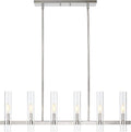 Untrammelife Polished Nickel Linear 6-Light Chandelier with Glass Shades, 36-inch Adjustable Height Modern Pendant Lighting for Kitchen Island & Dining Room, Dimmable Indoor Hanging Light Fixture
