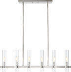Untrammelife Polished Nickel Linear 6-Light Chandelier with Glass Shades, 36-inch Adjustable Height Modern Pendant Lighting for Kitchen Island & Dining Room, Dimmable Indoor Hanging Light Fixture