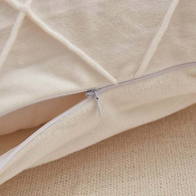 JAUXIO Diamond Pinch Pleated Crystal Velvet Pillowcases 2 Pack Solid Pintuck Throw Cushion Cover for Home Decor Hidden Zipper Closure (Cream, King)