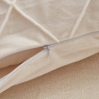 JAUXIO Diamond Pinch Pleated Crystal Velvet Pillowcases 2 Pack Solid Pintuck Throw Cushion Cover for Home Decor Hidden Zipper Closure (Cream, Standard)