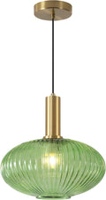 KCO Lighting Modern Gold Pendant Lights Kitchen Island Lighting Large Green Glass Globe Pendant Light Brass Dining Room Hanging Light Fixture Vintage Ribbed Ceiling Light