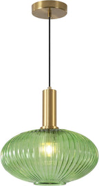 KCO Lighting Modern Gold Pendant Lights Kitchen Island Lighting Large Green Glass Globe Pendant Light Brass Dining Room Hanging Light Fixture Vintage Ribbed Ceiling Light