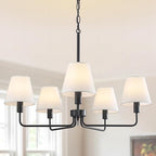 29.52" Black Farmhouse Chandelier with Fabric Shade, 5-Arm Vintage Modern Dining Room Light Fixture, Kitchen Island Pendant Hanging Foyer Light Fixture for Entryway Hallway Living Room Over Table