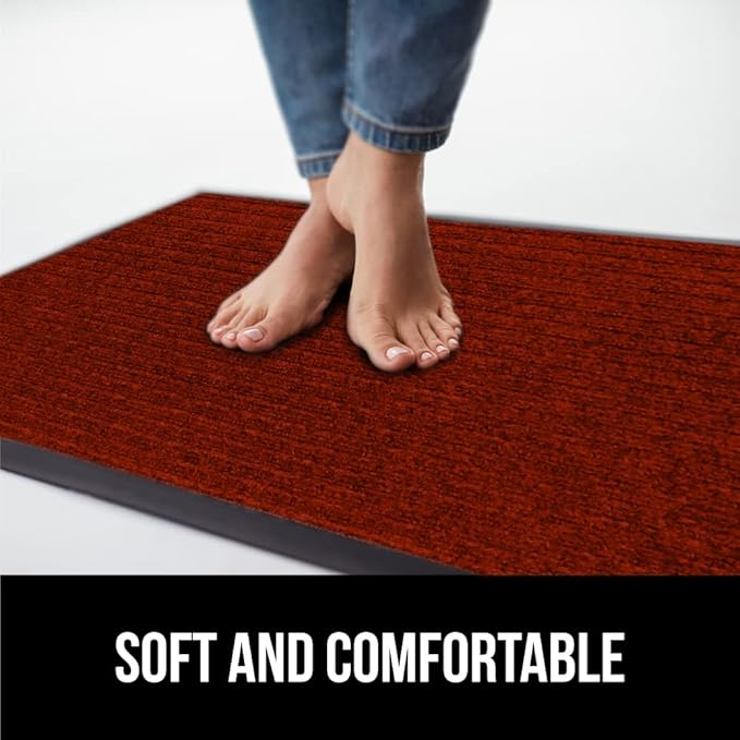 GORILLA GRIP Traffic Guard Door Mat, Heavy Duty Welcome Mats, Commercial Office Space Doormat, Waterproof, Fade Resistant, Strong Rubber Backing, Low Profile, Shoe and Boot Scraper, 29x17, Red