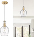 Emliviar 11 Inch Farmhouse Pendant Light Fixture, 1-Light Hanging Kitchen Lighting with Seeded Glass, Brushed Gold Finish, DYE286G2-MIL BG